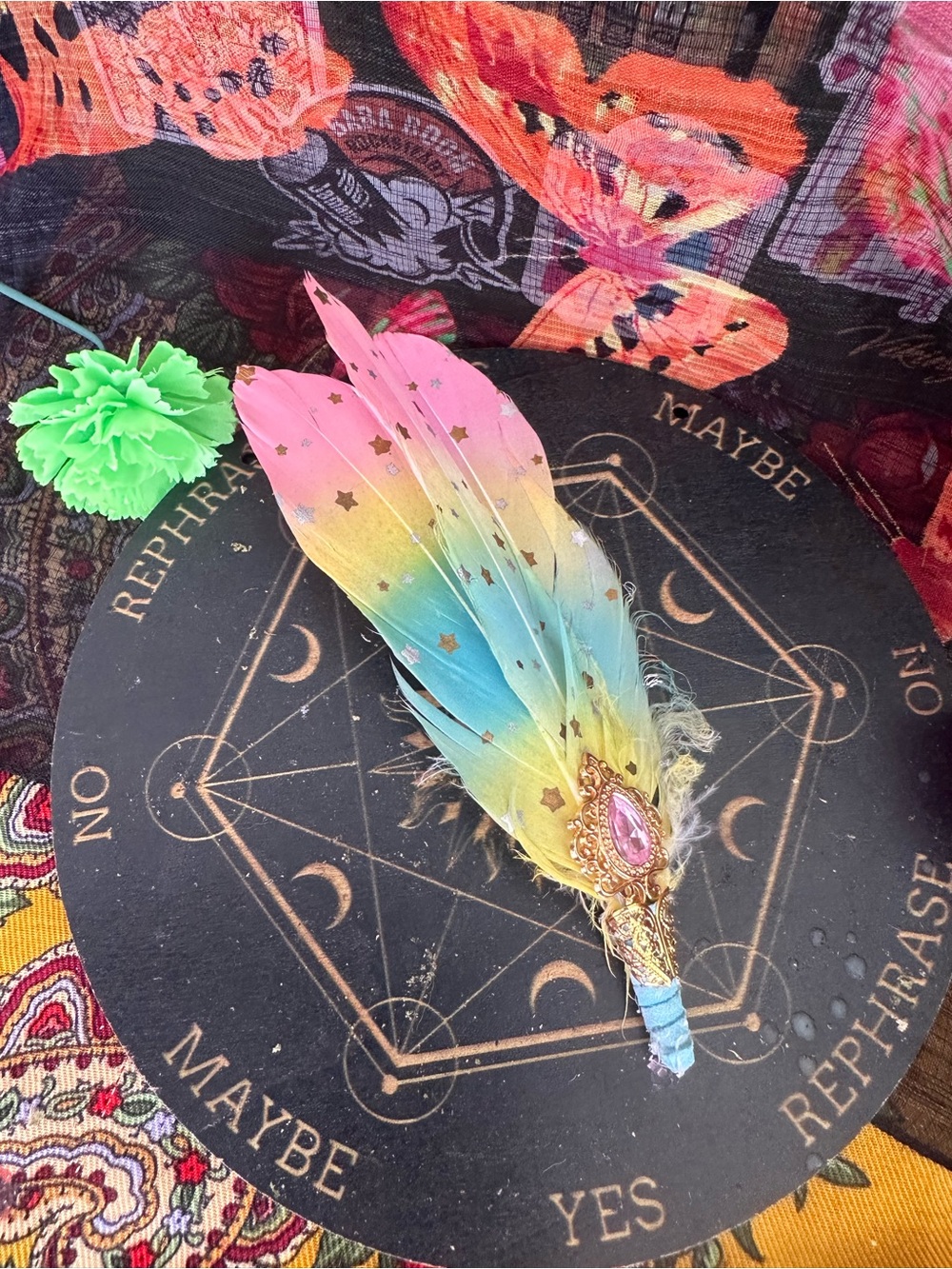 Handmade Mystic Plume – Pastel Star Feather Ritual Decor